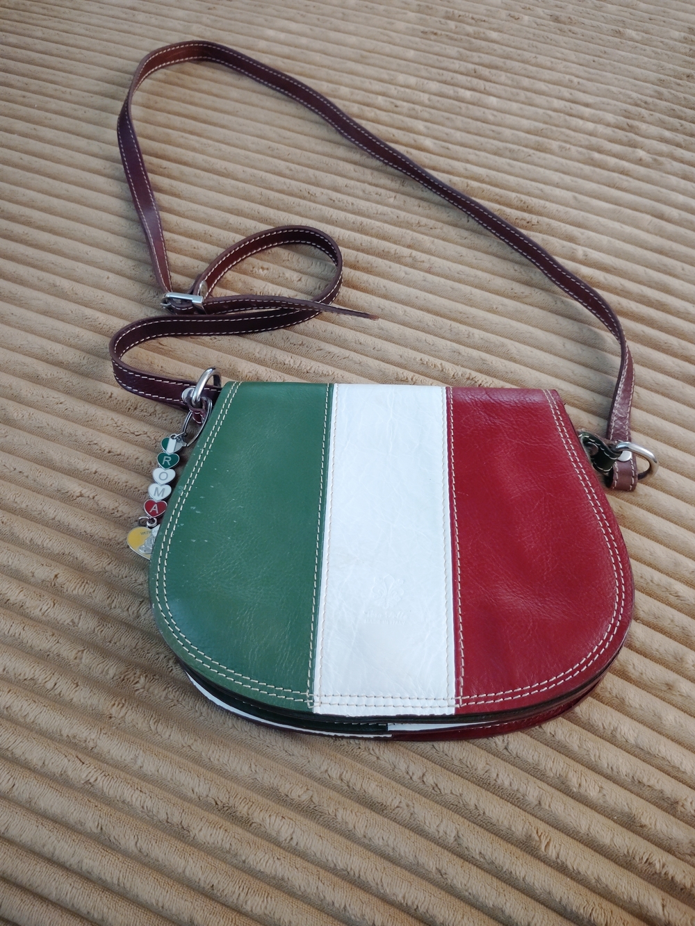 Vera Pelle Tricolor Leather Crossbody - Green White Red-made In Venice Italy